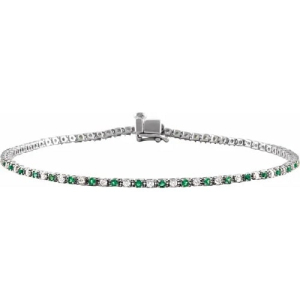 1.42 Carat Round Brilliant Cut Claw-set May Birthstone Natural Emerald Line Bracelet