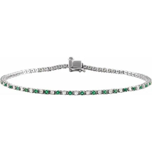 1.42 Carat Round Brilliant Cut Claw-set May Birthstone Natural Emerald Line Bracelet