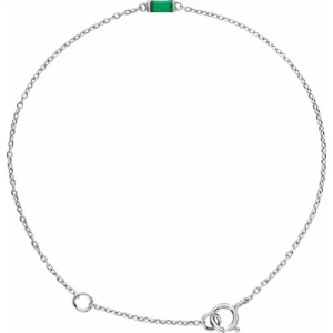 Baguette Brilliant Cut Claw-set May Birthstone Natural Emerald Bracelet