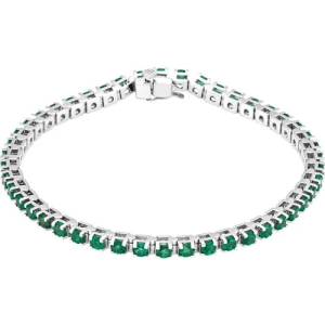5.52 Carat Prong Setting Round Brilliant Cut May Birthstone Natural Emerald Line Bracelet
