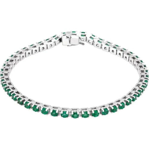 5.52 Carat Prong Setting Round Brilliant Cut May Birthstone Natural Emerald Line Bracelet