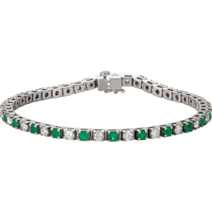 4.76 Carat Round Brilliant Cut May Birthstone Natural Emerald And Diamond Women's Line Bracelet