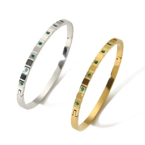 0.50 Carat Pave Set Round Cut May Birthstone Natural Emerald Bracelet Bangle