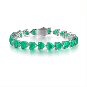 15.00 Carat Prong Setting Heart Brilliant Cut May Birthstone Natural Emerald Tennis Bracelet 
