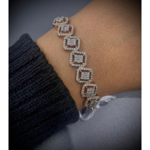 2.00 Carat Natural Round And Baguette Diamond Bracelet In Rose Gold