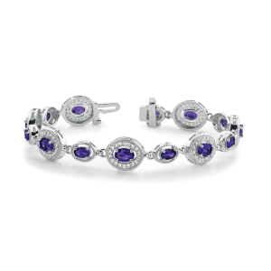Vihana 3.45 Carat Amethyst Oval cut 4 Prong Set  Diamond Tennis Bracelet