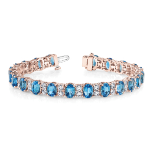 Vale Blue Topaz Rose Gold 4 Prong Set Diamond Tennis Bracelet