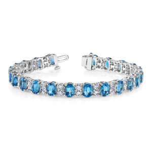 Vale 8.10 Carat Blue Topaz Oval cut 4 Prong Set  Diamond Tennis Bracelet