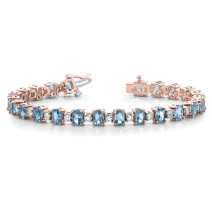 Viana Aquamarine Rose Gold 4 Prong Set Diamond Tennis Bracelet