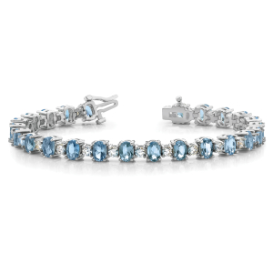 Viana 5.60 Carat Aquamarine Oval cut 4 Prong Set  Diamond Tennis Bracelet