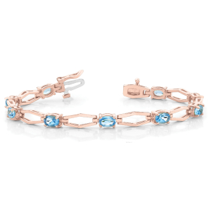 Vama Aquamarine Rose Gold 4 Prong Set Diamond Tennis Bracelet