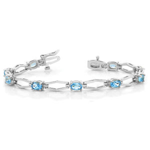 Vama 0.60 - 6.75 Carat Aquamarine Oval cut 4 Prong Set  Diamond Tennis Bracelet