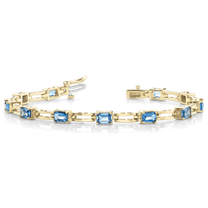 Vania Blue Topaz Yellow Gold 4 Prong Set Diamond Tennis Bracelet
