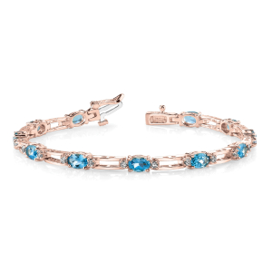 Valeria Aquamarine Rose Gold 4 Prong Set Diamond Tennis Bracelet