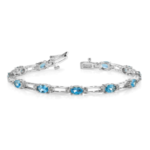Valeria 2.20 - 6.75 Carat Aquamarine Oval cut 4 Prong Set  Diamond Tennis Bracelet