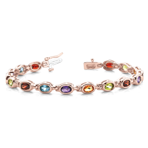 Valkyrie Rainbow Sapphire Rose Gold Bezel Set Diamond Tennis Bracelet