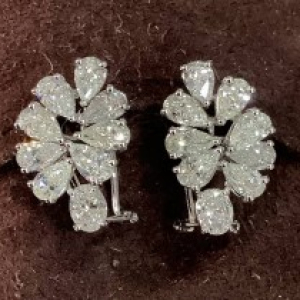 4.44 Carat Natural Oval and Pear Cut Diamond Cluster Earrings