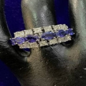 3.66 Carat Blue Stone and Natural Princess Cut Diamond Statement Ring