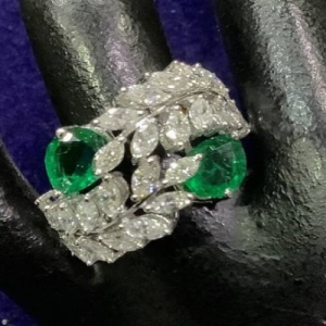 2.71 Carat Emerald Stone and Natural Marquise Cut Diamond Statement Ring