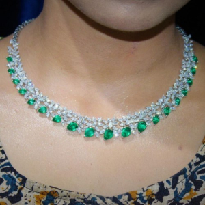 29.06 Carat Emerald and Natural Marquise and Pear Cut Diamond Designer Tennis Necklace