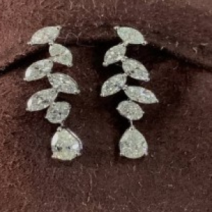 3.96 Carat Natural Oval, Marquise and Pear Cut Diamond Journey Earrings
