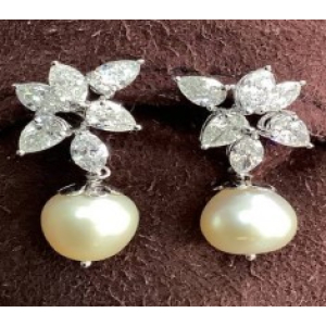 17.66 Carat Pearl and Natural Marquise and Pear Cut Diamond Drop Earrings