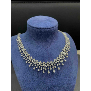 12.72 Carat F/VS Natural Round, Marquise and Pear Cut Diamond Designer Tennis Necklace in 14k White Gold