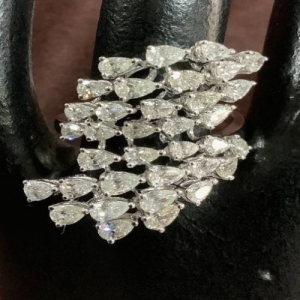 2.76 Carat F/VS Natural Pear Cut Diamond Statement Ring in 14k White Gold