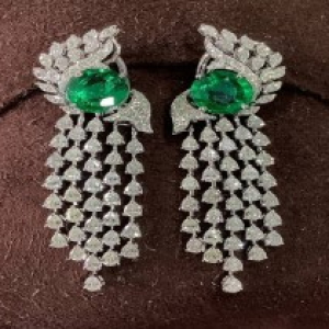 10.62 Carat Emerald and Natural Round, Marquise and Pear Cut Diamond Designer Earrings