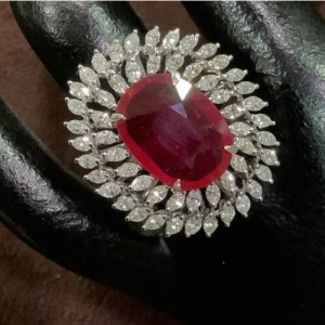 Ruby Stone And Natural Marquise Cut Diamond Statement Ring