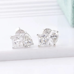 1.00 - 5.00 Carat Princess and Pear Shaped Diamond Stud Earrings