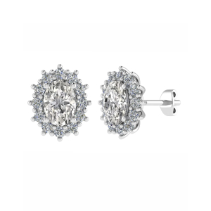 Oval Diamond Halo Stud  Earring