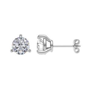3 Prong Round Diamond Stud Earring In White/Yellow/Rose Gold