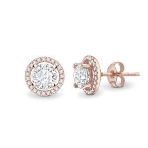 Jaimee Lab-Created Rose Gold 4 Prong Halo Diamond Earrings