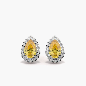 Fancy Intense Yellow Pear Halo Diamond Earrings