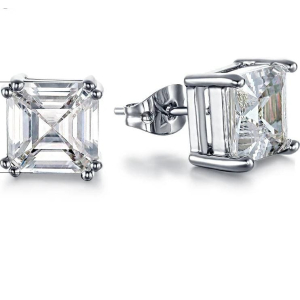 0.10- 3.00  Carat Classic Asscher Cut Square shape Diamond Women's Stud Earrings In Gold