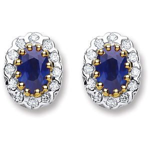 1.25 Carat Oval Shaped Blue Saphire And Diamond Halo Set Earrings