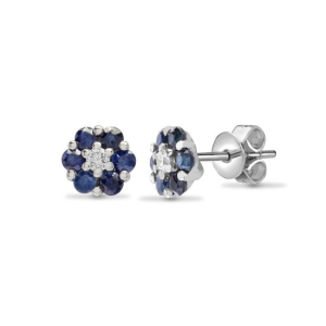 0.75 Carat Round Brilliant Cut Blue Sapphire Cluster Earrings