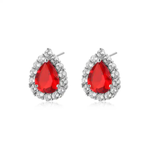 0.50 Carat Pear Shaped Classic Ruby Stud Earrings With Diamond Set