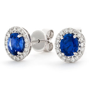 1.00 Carat Oval Shaped Blue Sapphire Halo Earrings With  Diamond Set