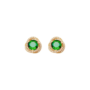 1.25 Carat Round Shaped Designer Emerald Halo Earrings With Diamond Set