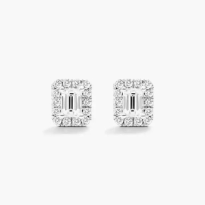 0.40-3.00 Carat Emerald Shaped Diamond Earrings With Round Diamond Set