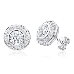 0.15-3.00 Carat Round Shaped Bezel Setting Halo Earrings With Diamond Set