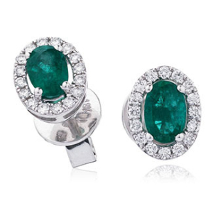 1.00 Carat Oval Cut Emerald Earring With Round Diamond Set