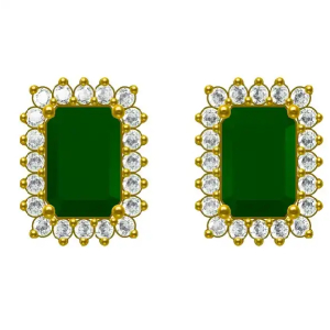 1.25 Carat Emerald Cut Emerald Earrings With Round Diamond Set