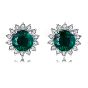 0.50 Carat Round Shaped Green Color Emerald Earrings With Diamond Set