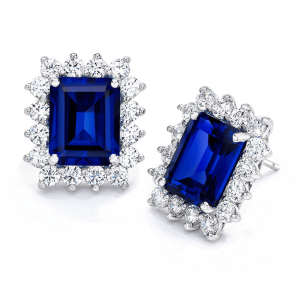 1.00 Carat Emerald Cut Blue Sapphire Stylish Halo Earrings