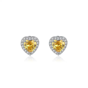 0.60-3.00 Carat Heart Shaped Yellow Diamond Earrings With Diamond Set