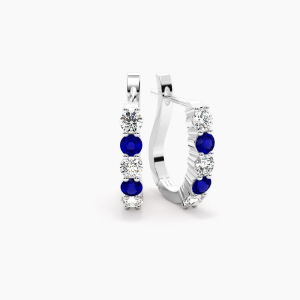 0.50 Blue Sapphire And Diamond Set Hoop Earrings