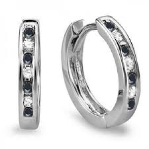 0.50 Carat Prong Setting Black Diamond And Diamond Set Hoop Earrings